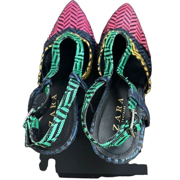 Zara Herringbone Multicolor Heels Pointed Toe Strappy Sz EU 41/10 US - Picture 6 of 6